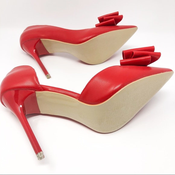 Red Bow Pointed Toe High Heels, Shoes, Stilettos - Picture 9 of 12